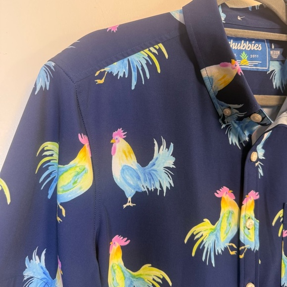 Chubbies Men's Fowl Play Rooster Blue Performance Short Sleeve Shirt Size Medium - Picture 4 of 8
